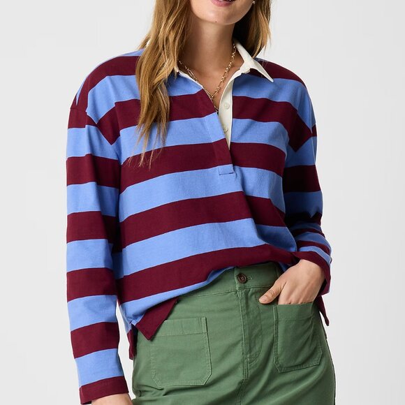 J. Crew Factory Tops - NWT J Crew Factory Striped Rugby Shirt Vintage Peri Burgundy